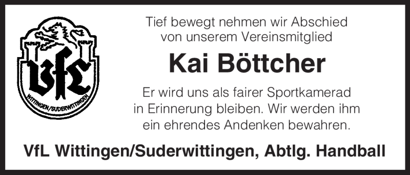  Traueranzeige für Kai Böttcher vom 17.10.2012 aus Uelzen