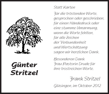 Traueranzeige von Günter Stritzel von Uelzen