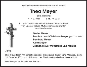 Traueranzeige von Thea Meyer von Uelzen