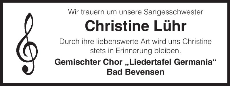  Traueranzeige für Christine Lühr vom 23.10.2012 aus Uelzen