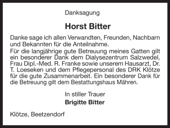 Traueranzeige von Horst Bitter von Uelzen