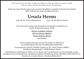 Traueranzeige von Ursula Herms von Uelzen