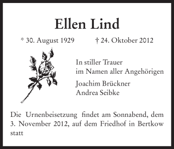 Traueranzeige von Ellen Lind von Uelzen