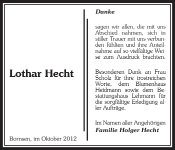 Traueranzeige von Lothar Hecht von Uelzen