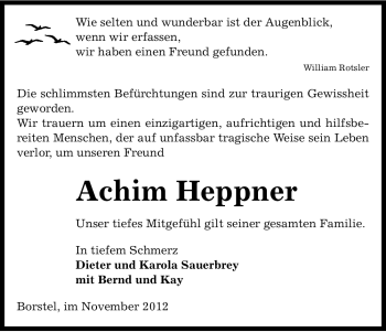 Traueranzeige von Achim Heppner von Uelzen