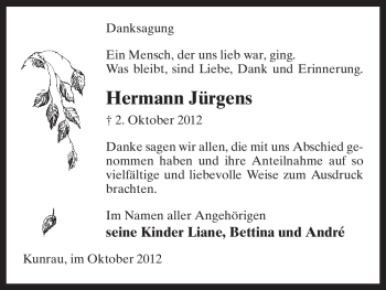 Traueranzeige von Hermann Jürgens von Uelzen