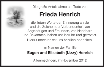 Traueranzeige von Frieda Henrich von Uelzen