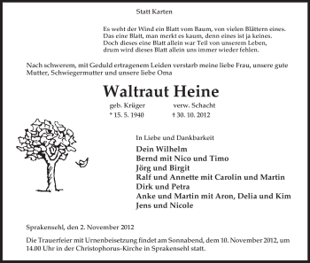 Traueranzeige von Waltraut Heine von Uelzen