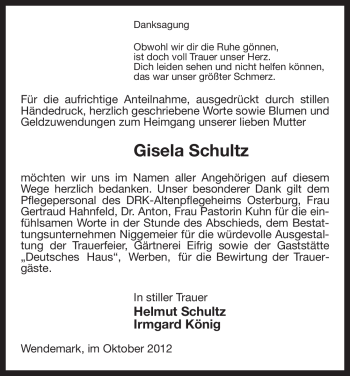 Traueranzeige von Gisela Schultz von Uelzen