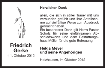Traueranzeige von Friedrich Gerke von Uelzen