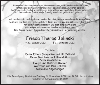 Traueranzeige von Frieda Theres Jelinski von Uelzen