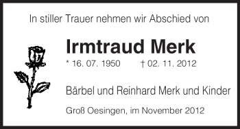 Traueranzeige von Irmtraud Merk von Uelzen