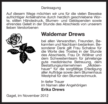 Traueranzeige von Waldemar Drews von Uelzen