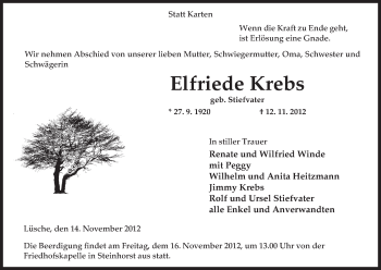 Traueranzeige von Elfriede Krebs von Uelzen