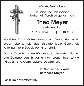 Traueranzeige von Thea Meyer von Uelzen