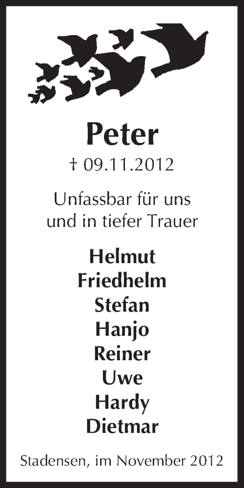  Traueranzeige für Peter Lehmann vom 17.11.2012 aus Uelzen