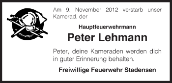 Traueranzeige von Peter Lehmann von Uelzen