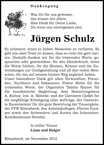 Traueranzeige von Jürgen Schulz von Uelzen