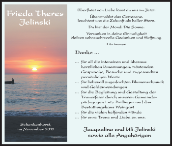 Traueranzeige von Frieda Theres Jelinski von Uelzen