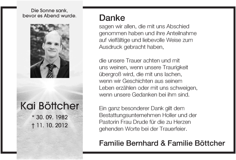  Traueranzeige für Kai Böttcher vom 24.11.2012 aus Uelzen