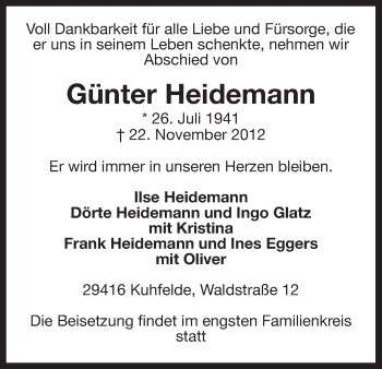 Traueranzeige von Günter Heidemann von Uelzen