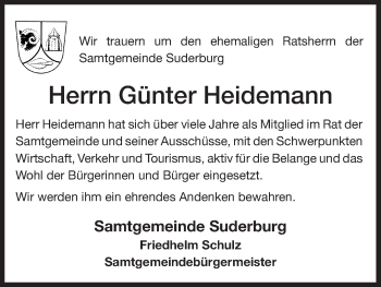 Traueranzeige von Günter Heidemann von Uelzen