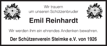 Traueranzeige von Emil Reinhardt von Uelzen