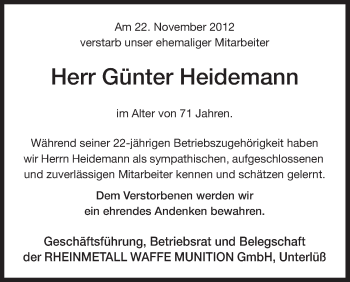 Traueranzeige von Günter Heidemann von Uelzen