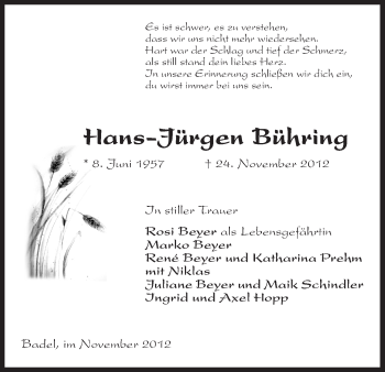 Traueranzeige von Hans-Jürgen Bühring von Uelzen