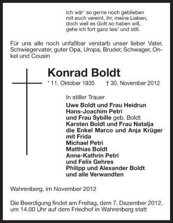 Traueranzeige von Konrad Boldt von Uelzen