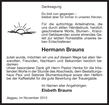 Traueranzeige von Hermann Brauns von Uelzen