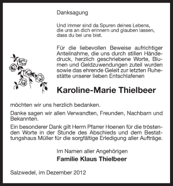 Traueranzeige von Karoline-Marie Thielbeer von Uelzen