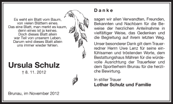 Traueranzeige von Ursula Schulz von Uelzen