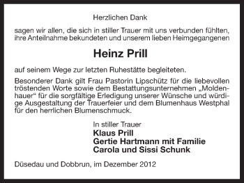 Traueranzeige von Heinz Prill von Uelzen