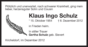 Traueranzeige von Klaus Ingo Schulz von Uelzen