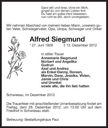 Traueranzeige von Alfred Siegmund von Uelzen