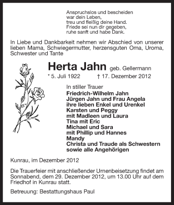 Traueranzeige von Herta Jahn von Uelzen