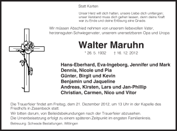 Traueranzeige von Walter Maruhn von Uelzen