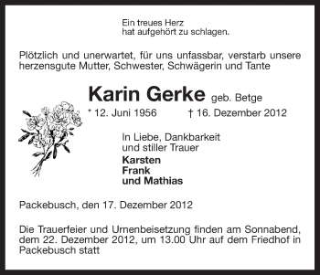 Traueranzeige von Karin Gerke von Uelzen