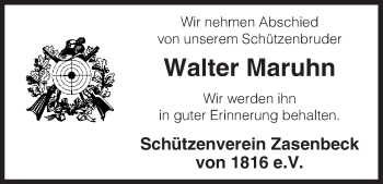 Traueranzeige von Walter Maruhn von Uelzen