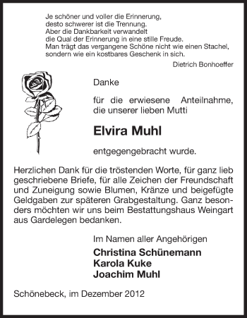 Traueranzeige von Elvira Muhl von Uelzen