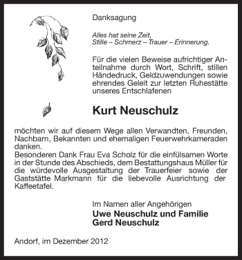 Traueranzeige von Kurt Neuschulz von Uelzen