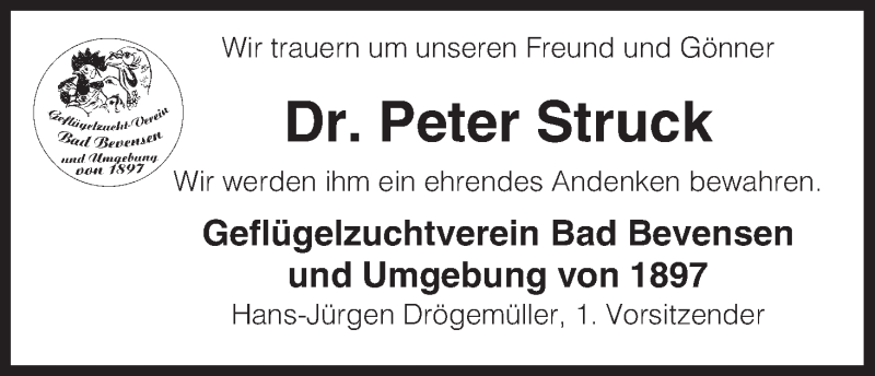  Traueranzeige für Peter Struck vom 22.12.2012 aus Uelzen