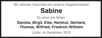 Traueranzeige von Sabine  von Uelzen