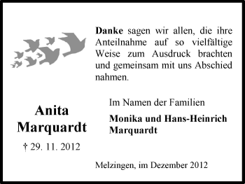 Traueranzeige von Anita Marquardt von Uelzen