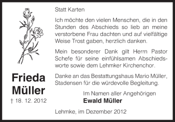 Traueranzeige von Frieda Müller von Uelzen