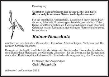 Traueranzeige von Rainer Neuschulz von Uelzen