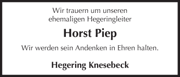 Traueranzeige von Horst Piep von Uelzen