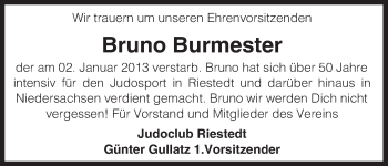 Traueranzeige von Bruno Burmester von Uelzen