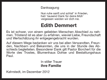 Traueranzeige von Edith Demmert von Uelzen